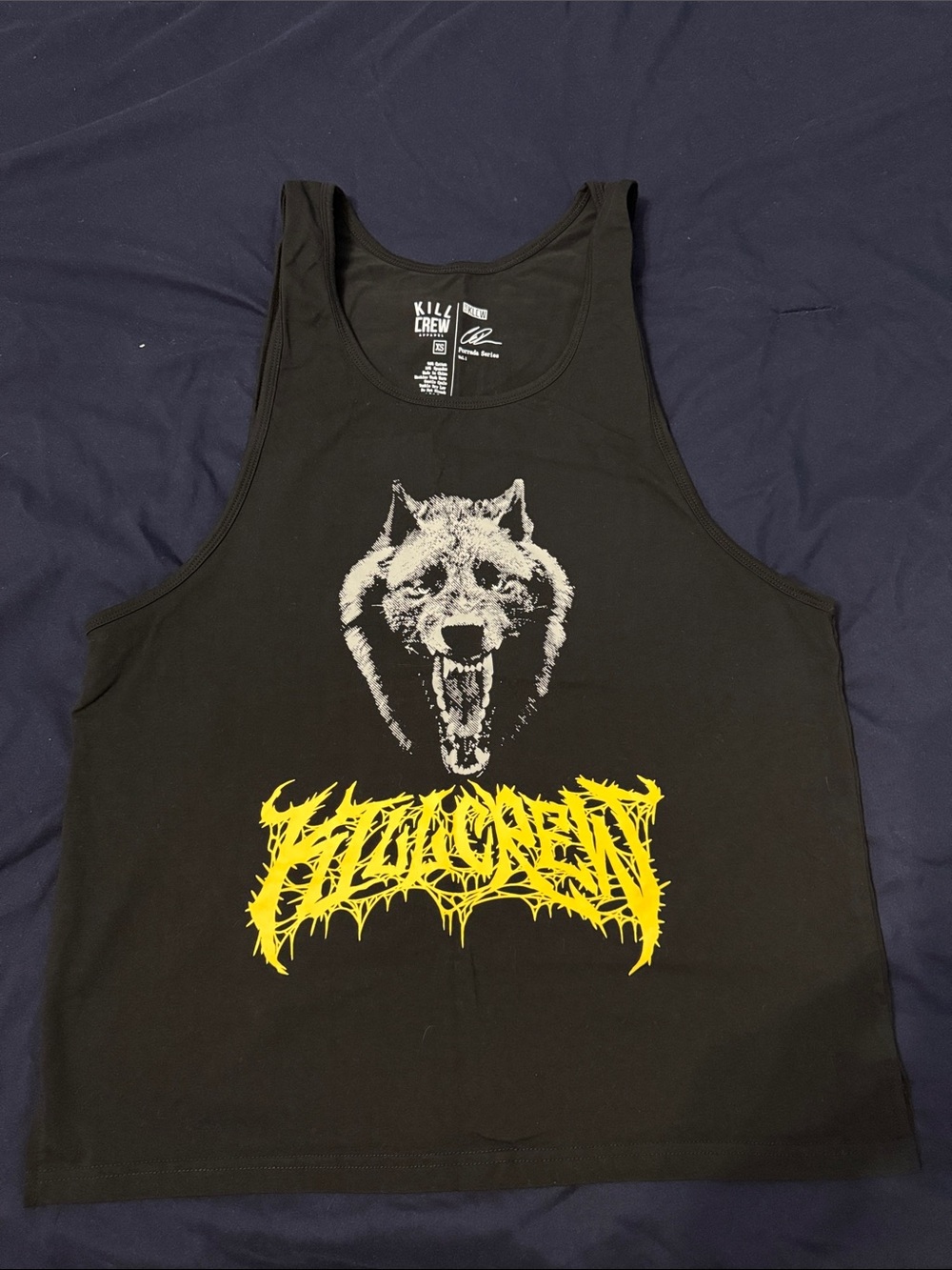 Kill Crew Black Tank with Gray Wolf and Yellow Graphic